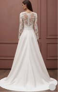 Long Lace Applique Sleeve Wedding Dress Tulle A-Line Bridal