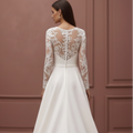 Long Lace Applique Sleeve Wedding Dress Tulle A-Line Bridal