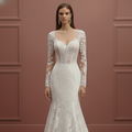 Long Petite Sleeve Wedding Dress Adjusted Fit Lace Elegant