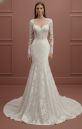 Long Petite Sleeve Wedding Dress Adjusted Fit Lace Elegant