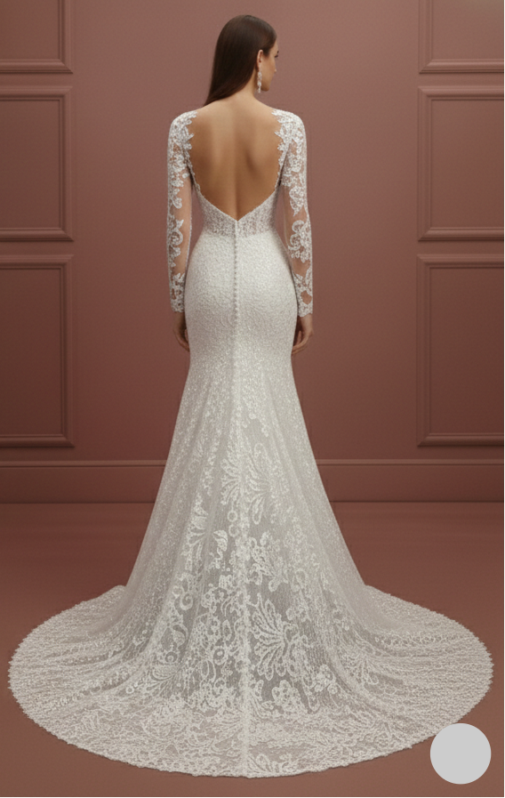 Long Petite Sleeve Wedding Dress Adjusted Fit Lace Elegant