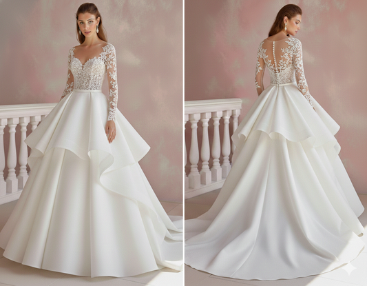 Long Romantic Tulle Wedding Dress Heart Neckline Princess