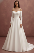 Long Satin Ball Gown Wedding Dress Off the Shoulder Formal