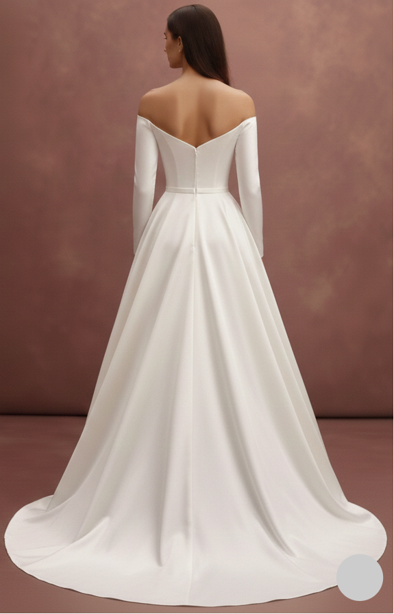 Long Satin Ball Gown Wedding Dress Off the Shoulder Formal