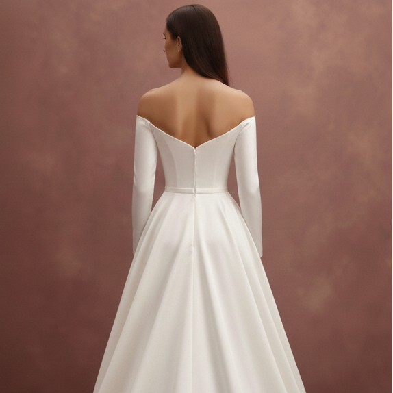 Long Satin Ball Gown Wedding Dress Off the Shoulder Formal