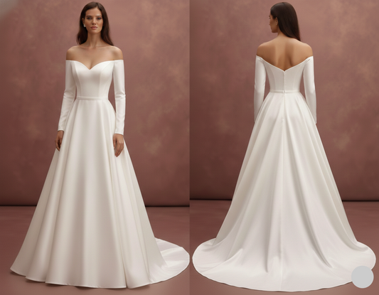 Long Satin Ball Gown Wedding Dress Off the Shoulder Formal