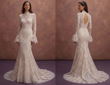 Long Sleeve Wedding Dresses with French Lace Cuffs