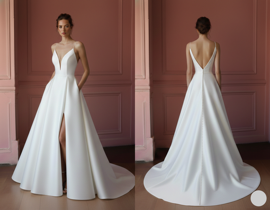 Long Slit Satin Wedding Dress Classic Spaghetti Strap Style