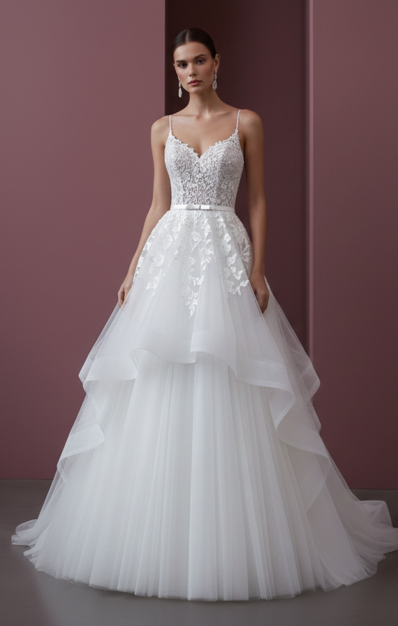 Long Sweetheart Wedding Dress Tulle Ball Gown Strapless