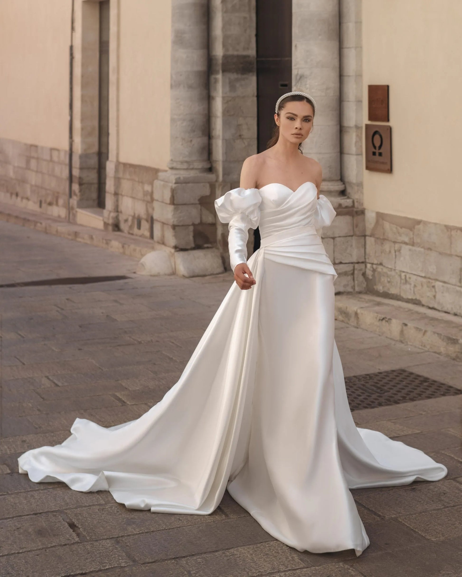 Elegant Sheath Wedding Gown, Long Sleeves, and a Queen Anne