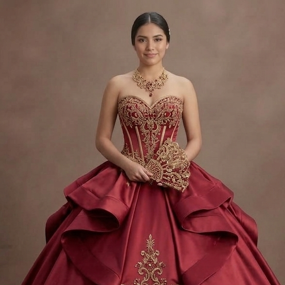 Luxurious Satin Red Quinceañera Gown with Corset Back