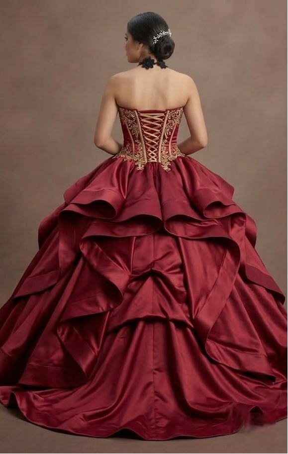 Luxurious Satin Red Quinceañera Gown with Corset Back
