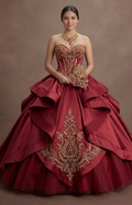 Luxurious Satin Red Quinceañera Gown with Corset Back