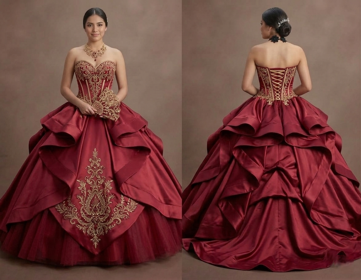 Luxurious Satin Red Quinceañera Gown with Corset Back