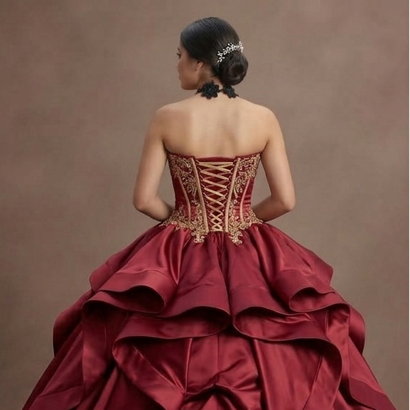 Luxurious Satin Red Quinceañera Gown with Corset Back