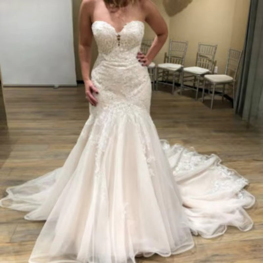 Vestido De novia De sirena De lujo apliques De lentejuelas escote corazón sin espalda brillo tul imagen Real Robe De Mariée