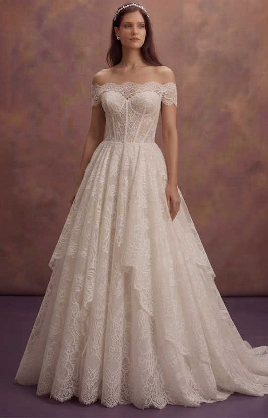 Luxury A-Line Wedding Dresses with Chantilly Lace