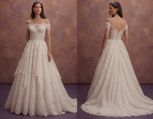 Luxury A-Line Wedding Dresses with Chantilly Lace