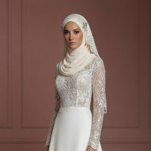 Luxury Hijab Wedding Dress With Matching Bridal Hijab Muslim