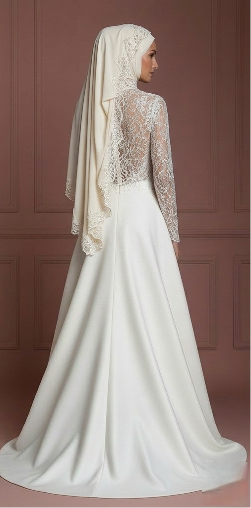Luxury Hijab Wedding Dress With Matching Bridal Hijab Muslim