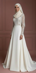 Luxury Hijab Wedding Dress With Matching Bridal Hijab Muslim