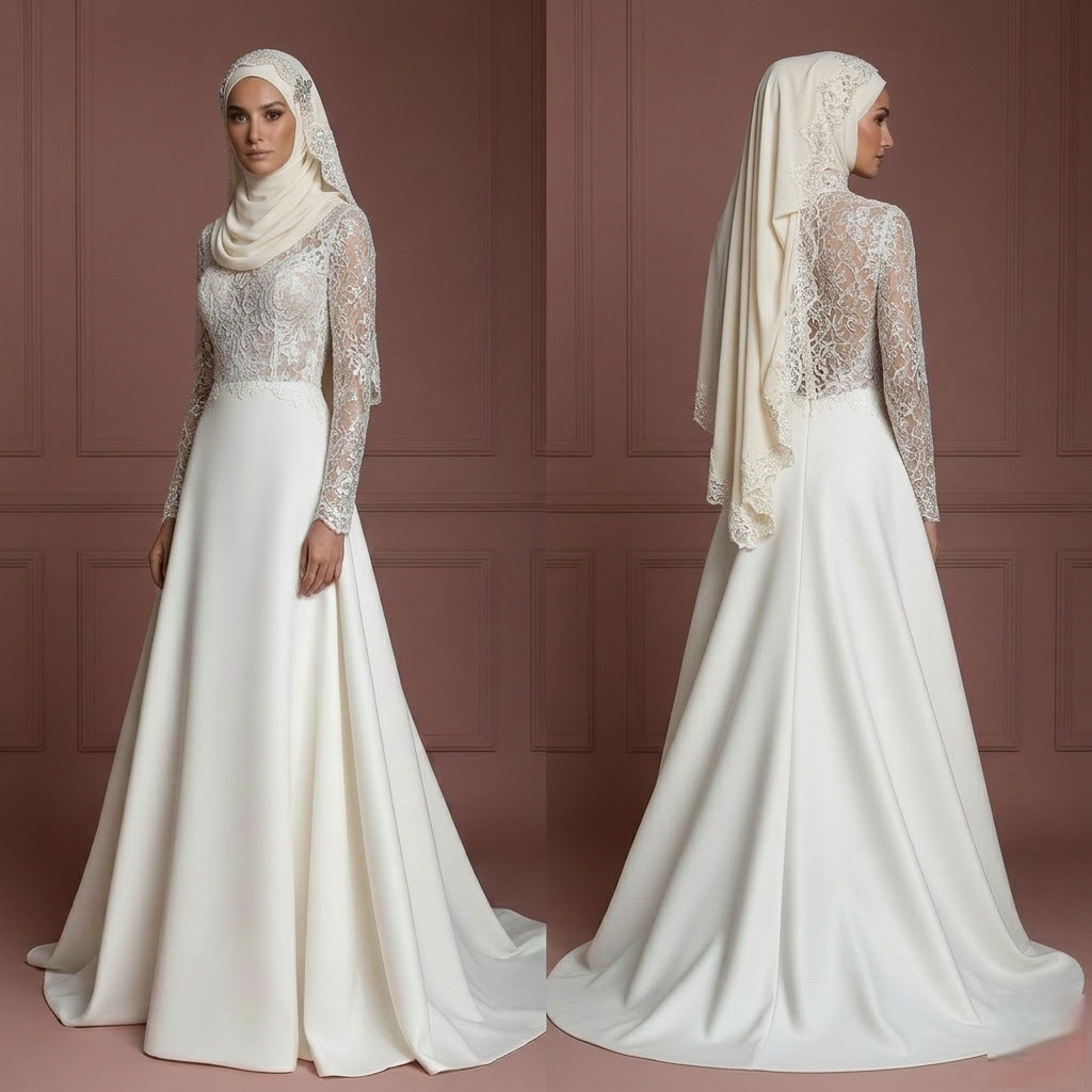 Luxury Hijab Wedding Dress With Matching Bridal Hijab Muslim