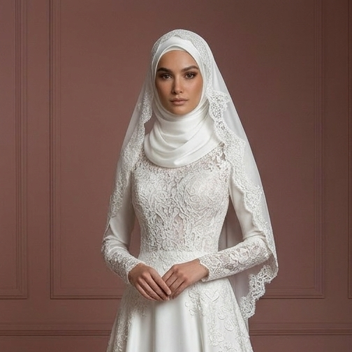 Luxury Modest Bridal Gown With Hijab Cover Wedding Dress Muslim