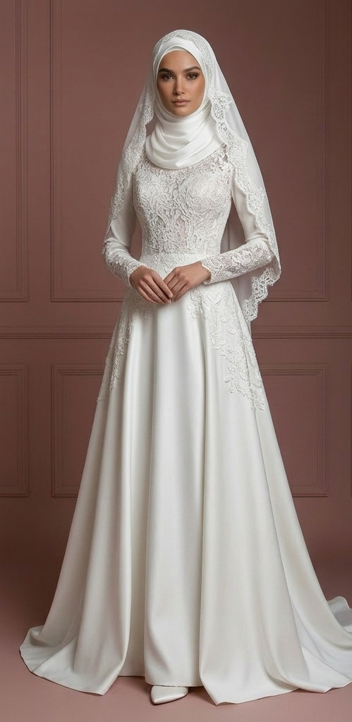 Luxury Modest Bridal Gown With Hijab Cover Wedding Dress Muslim
