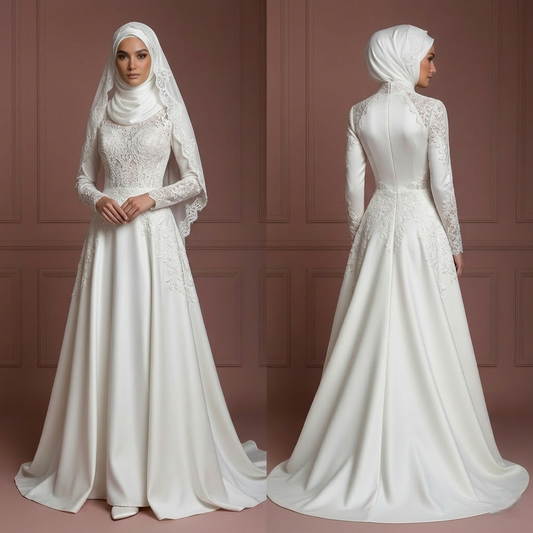 Luxury Modest Bridal Gown With Hijab Cover Wedding Dress Muslim