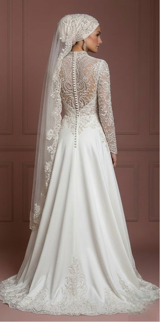 Luxury Muslim Bride Hijab Wedding Dress Elegant Style