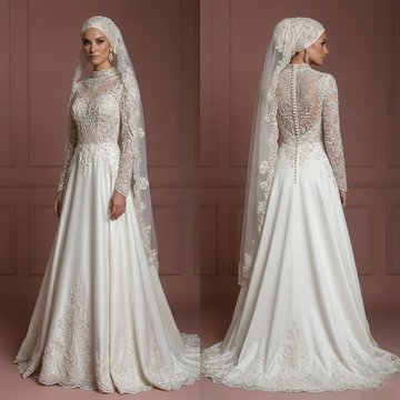 Luxury Muslim Bride Hijab Wedding Dress Elegant Style