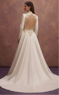 Luxury Satin Wedding Dresses with Dramatic Cathedral Trains