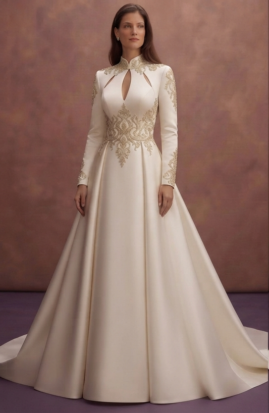 Luxury Satin Wedding Dresses with Dramatic Cathedral Trains