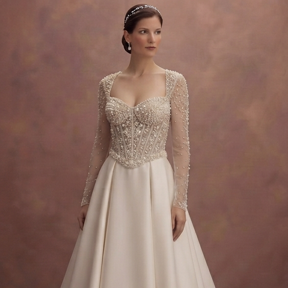 Luxury Wedding Dresses with Pearl Corset Bodices