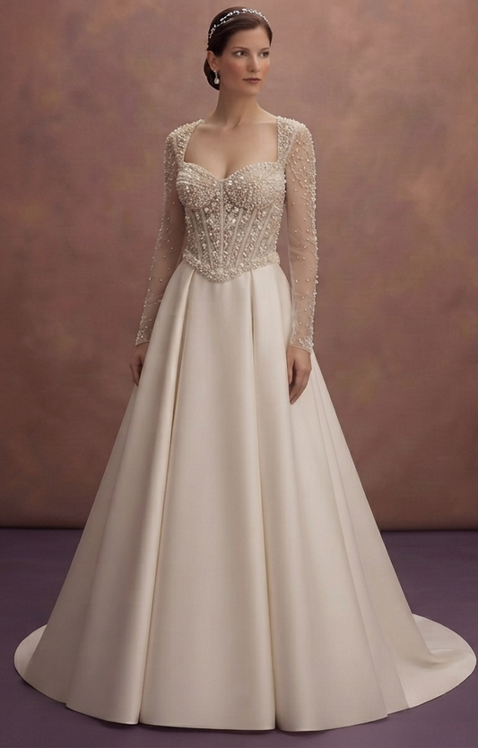 Luxury Wedding Dresses with Pearl Corset Bodices