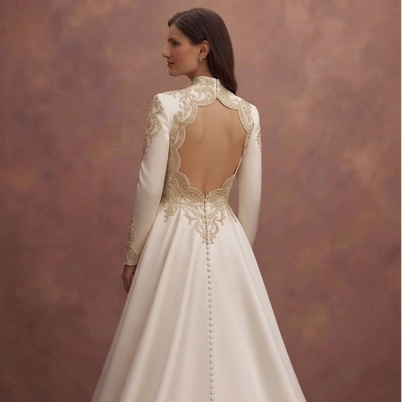 Luxury Satin Wedding Dresses with Dramatic Cathedral Trains