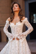 Elegant A-Line Wedding Dresses Sweetheart Long Sleeves Appliques Bridal Dress Formal Wedding Ball Prom Gowns Customized