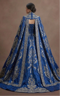 Majestic Blue Quinceañera Dress Heavy Brocade Fabric