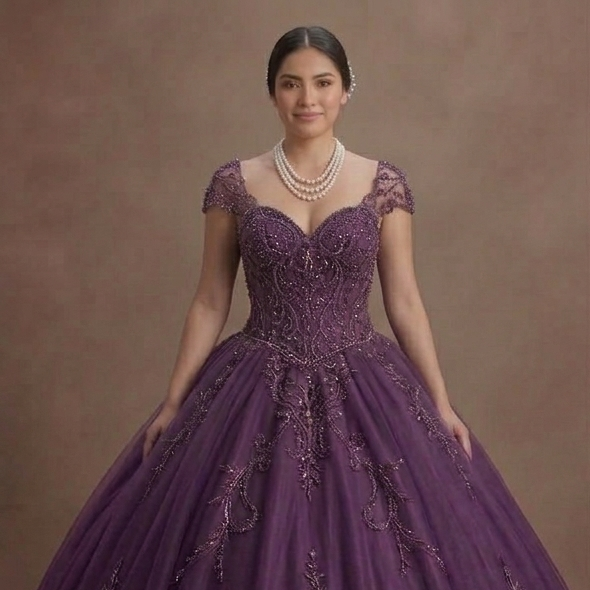 Majestic Purple Quinceañera Dress Hand-Beaded Tulle