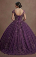 Majestic Purple Quinceañera Dress Hand-Beaded Tulle