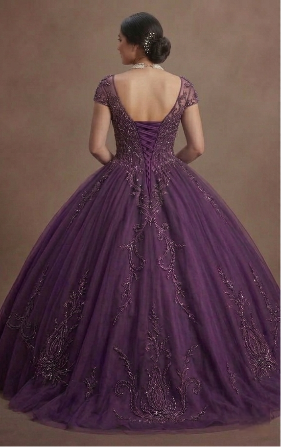 Majestic Purple Quinceañera Dress Hand-Beaded Tulle
