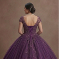 Majestic Purple Quinceañera Dress Hand-Beaded Tulle