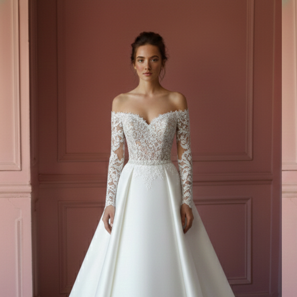 Masterpost All Styles Lace Satin Long Tulle Bridal Gown