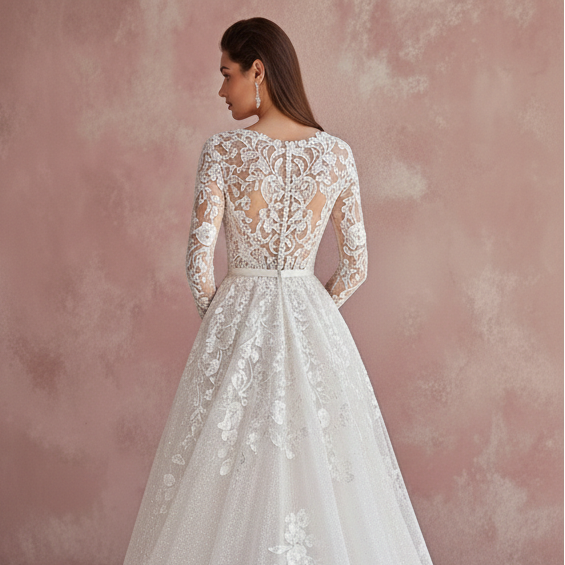 Mermaid Sleeve Wedding Dress Trumpet Style Long Lace Overlay