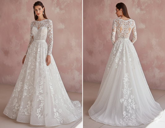 Mermaid Sleeve Wedding Dress Trumpet Style Long Lace Overlay