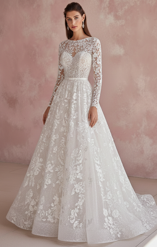 Mermaid Sleeve Wedding Dress Trumpet Style Long Lace Overlay