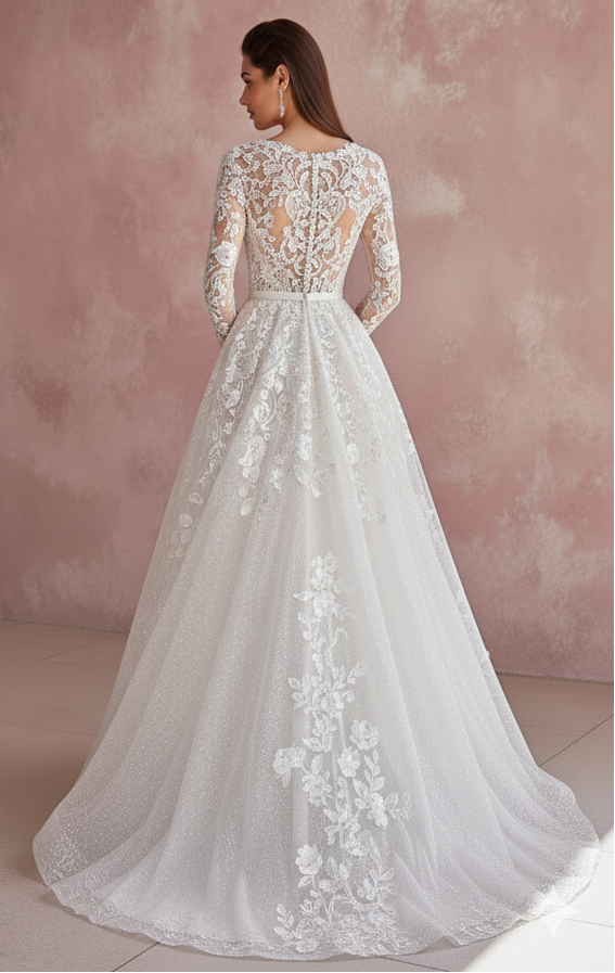 Mermaid Sleeve Wedding Dress Trumpet Style Long Lace Overlay