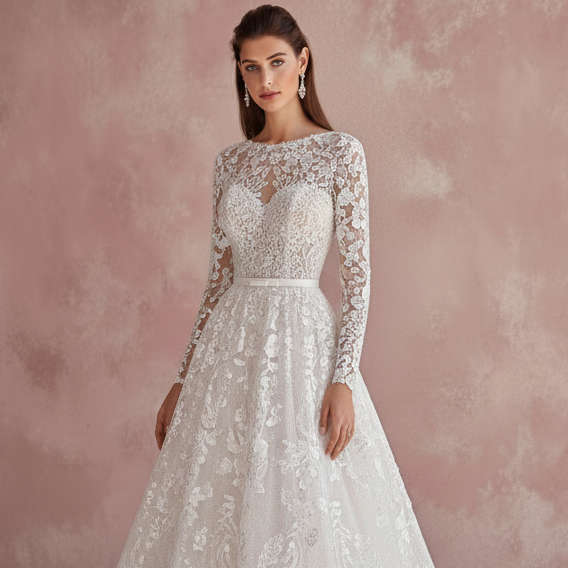 Mermaid Sleeve Wedding Dress Trumpet Style Long Lace Overlay