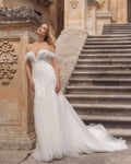 Exquisite Mermaid Wedding Gown, Off-Shoulder Neckline, and a Flattering Natural Waistline for a Glamorous and Timeless Bridal Look