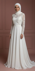 Minimalist Chiffon Hijab Wedding Dress – Elegant Muslim Styles